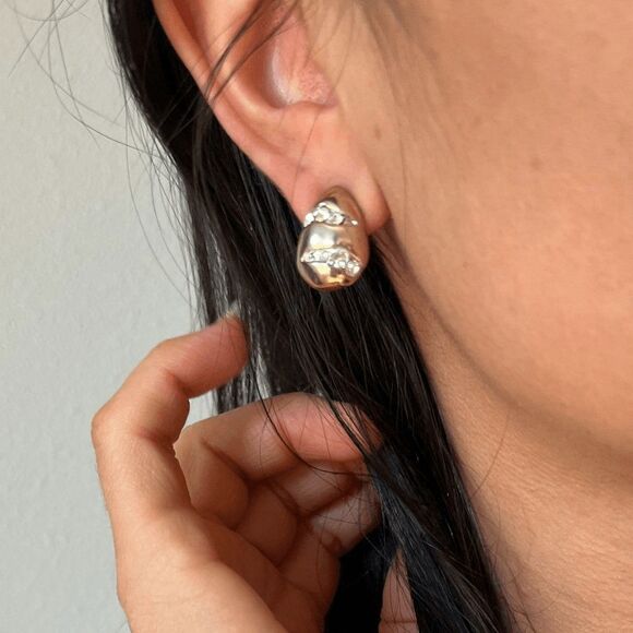 vtg 80s sparkle statement earrings rhinestone encrusted goldtone french baguette - Picture 4 of 6